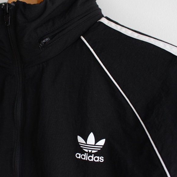 Adidas Black & White Striped Windbreaker Jacket - Picture 6 of 9